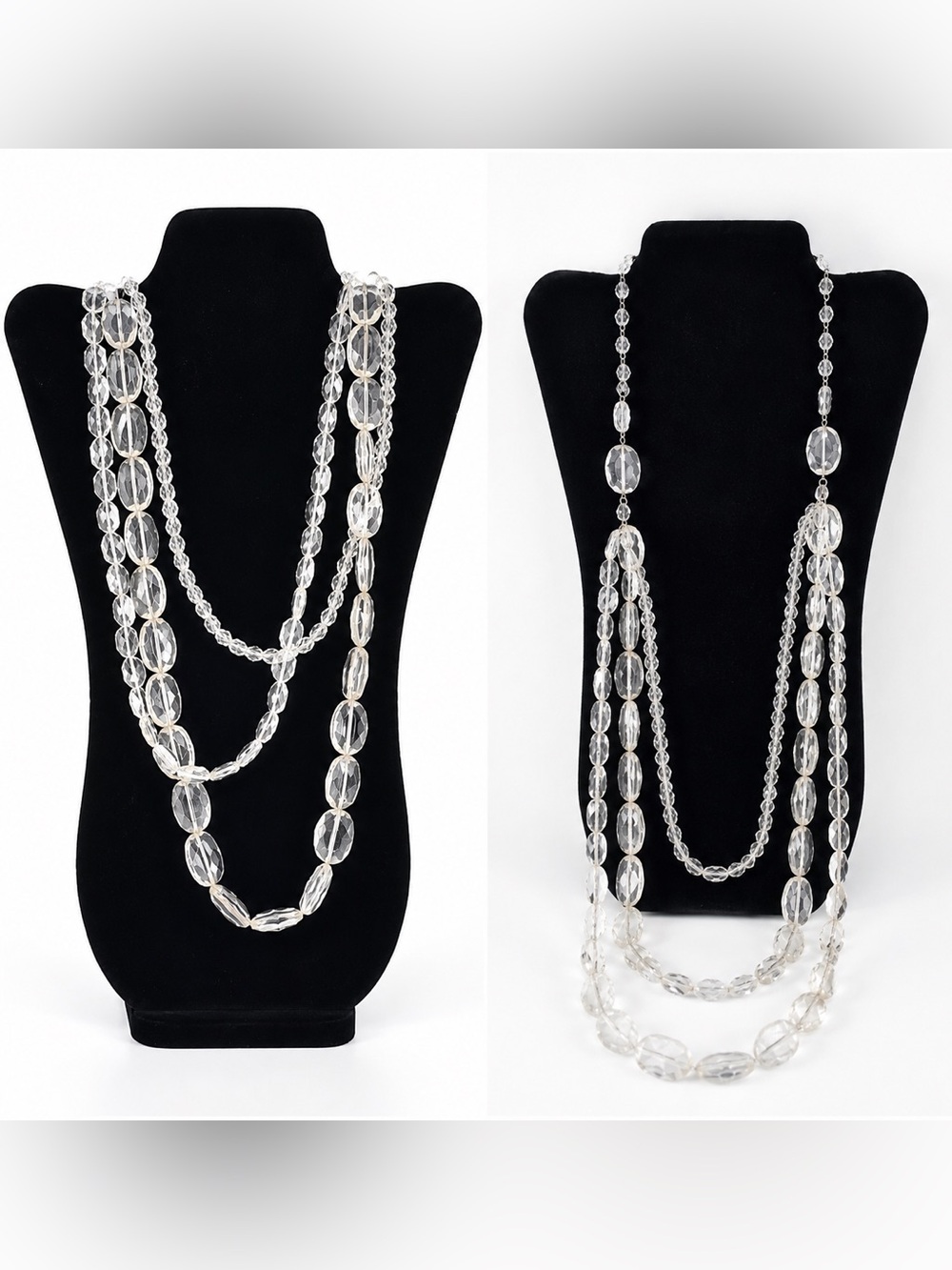Clear Facet Acrylic Bead Necklace 3 Strand Layer 90s Y2K 43” Western Boho Chunky